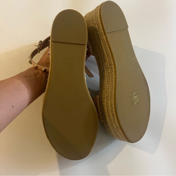 Valentino Pink Leather Rockstud Espadrille Platform Ankle Strap Sandals NWOT - Picture 7 of 9